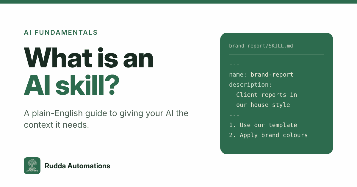 What is an AI skill? An example SKILL.md file showing a name, description and instructions